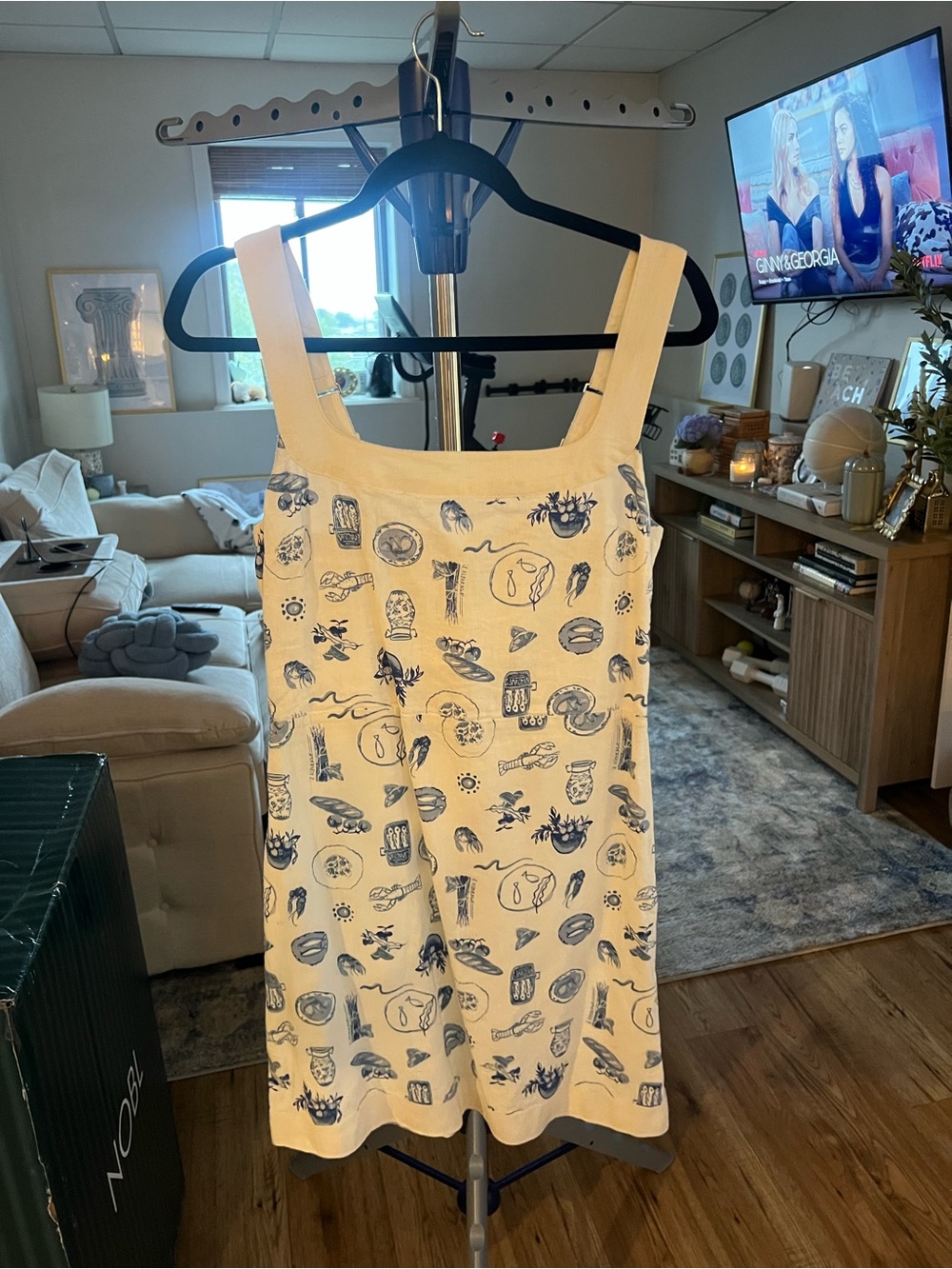 Abercrombie & Fitch White Sundress with Navy Blue Print